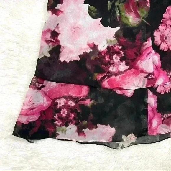 Ellen Tracy Semi Sheer Black Floral Ruffled Blouse - Picture 10 of 13